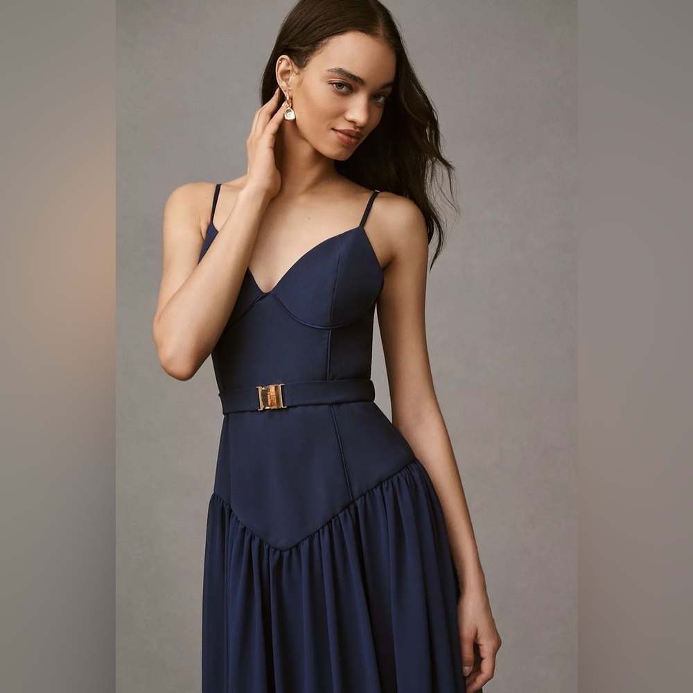 Anthropologie Hutch Ruby Sleeveless Bustier Belted Drop-Waist Maxi Dress size 12 - Picture 3 of 6